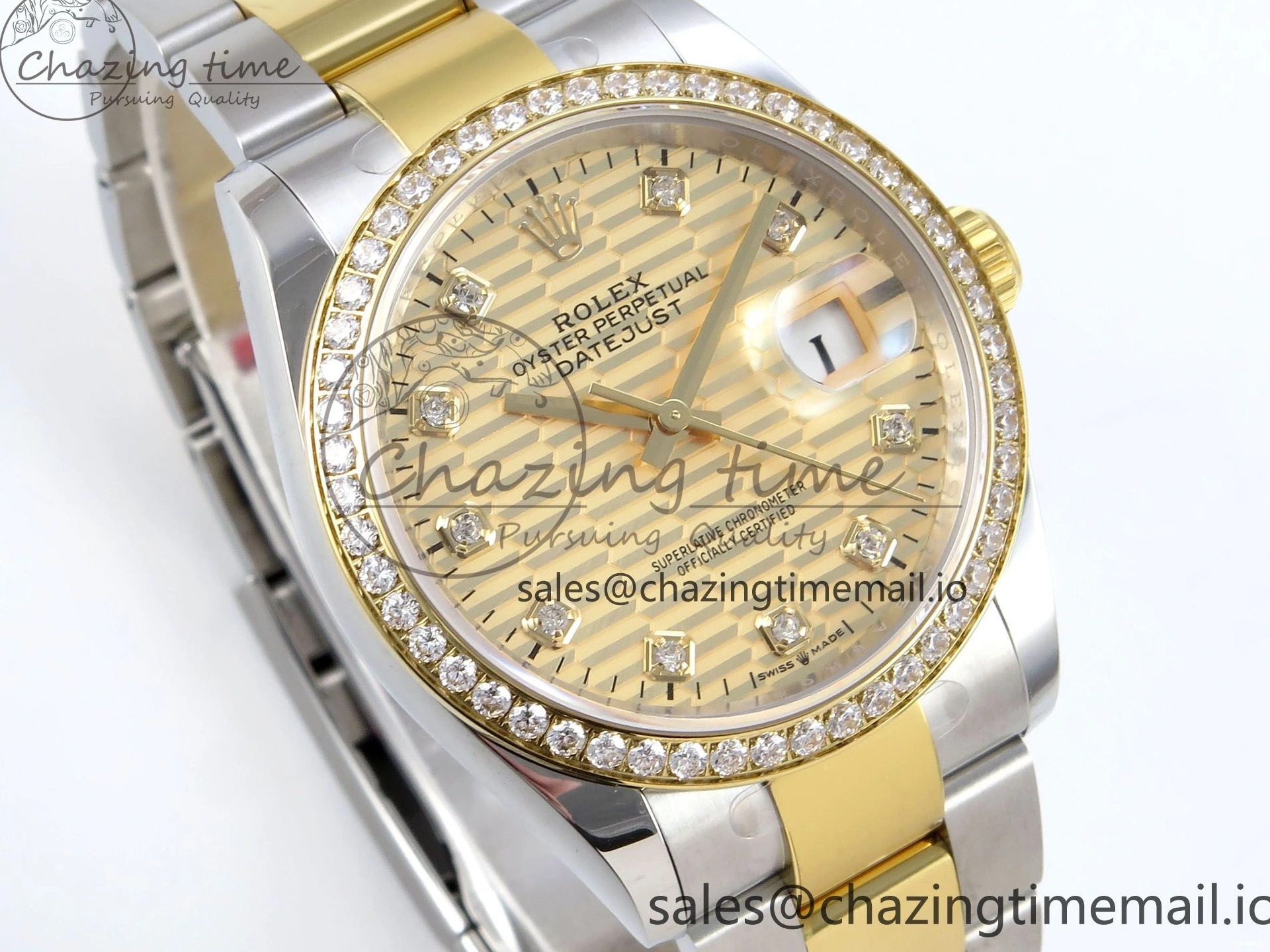 YG Textured Diamonds 126283RBR Dial YG Oyster EWEF SS Best Edition DateJust A3235 Bracelet on 36 0420